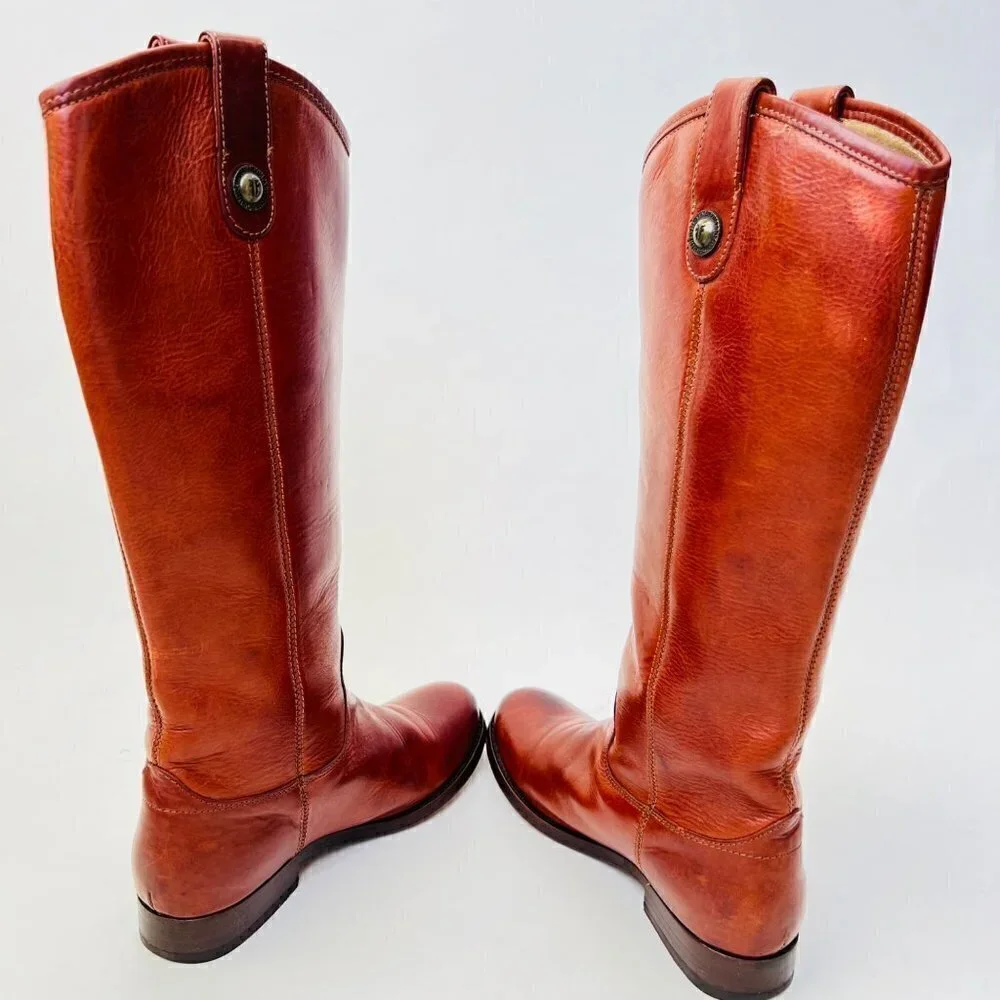 Frye Mellisa Buttons Lug Tall riding boots in brown, Size 6.5